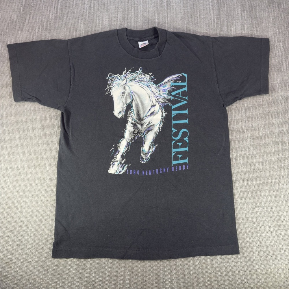 Vintage Kentucky Derby Festival Shirt Mens Large Black Horse Graphic USA 1994
